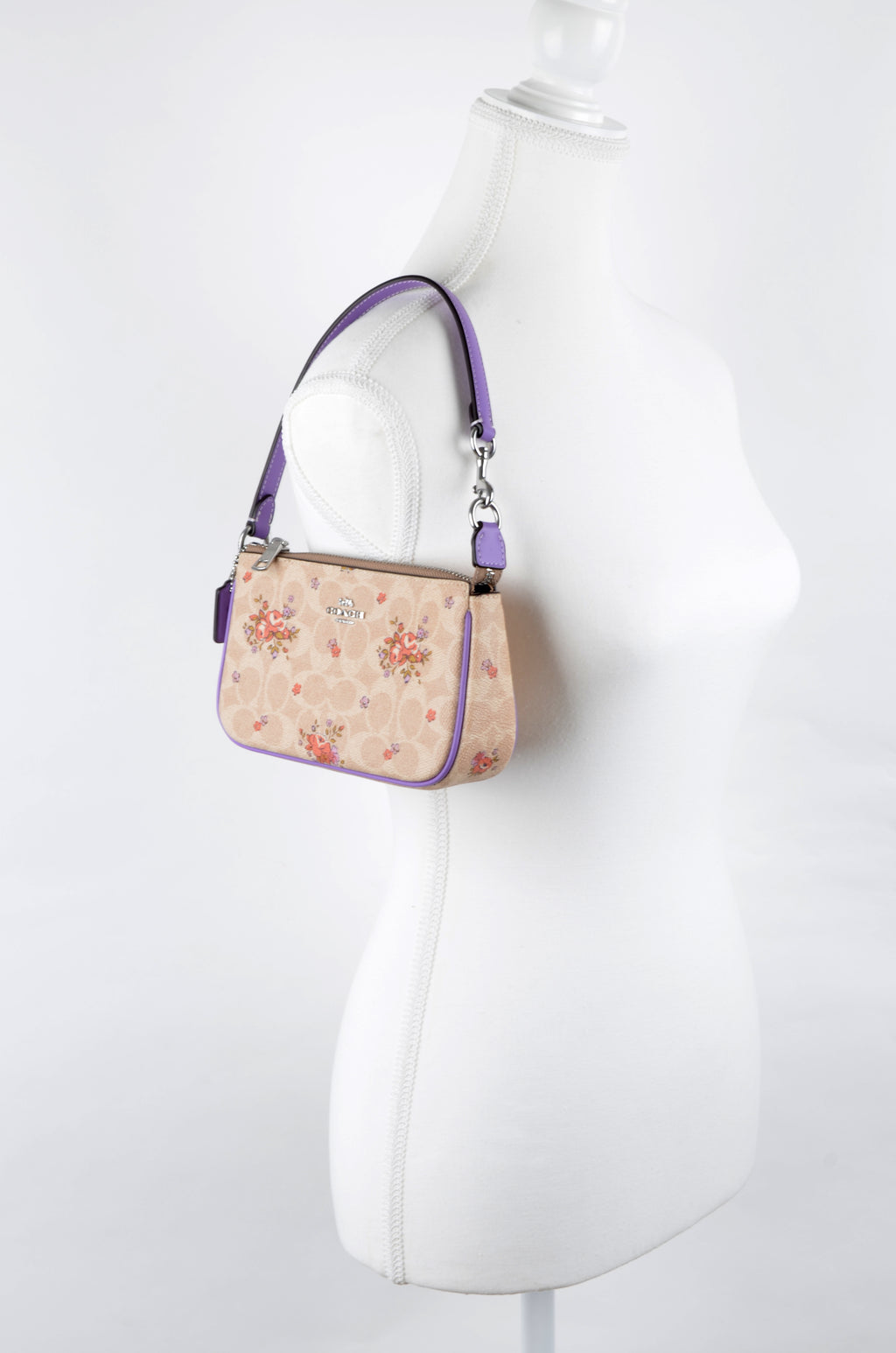 Bolsa Coach de Hombro NOLITA Signature Floral Beige y Lila