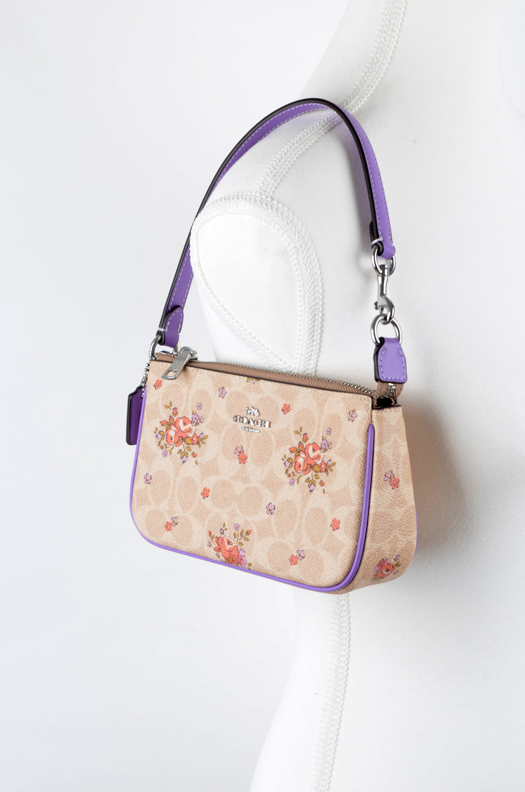 Bolsa Coach de Hombro NOLITA Signature Floral Beige y Lila