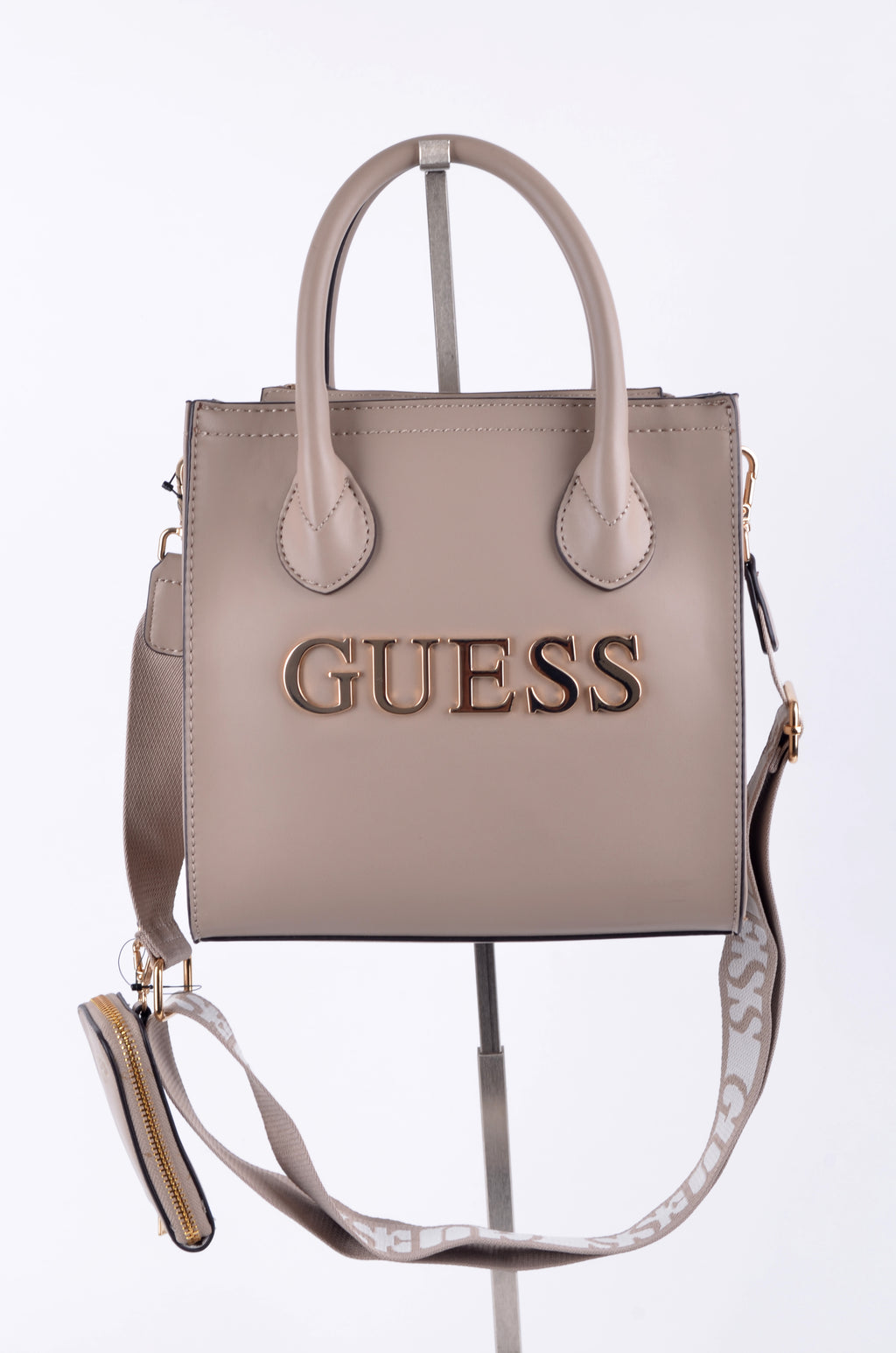 Bolsa Guess Satchel Taupe con Correa Logo y Monedero