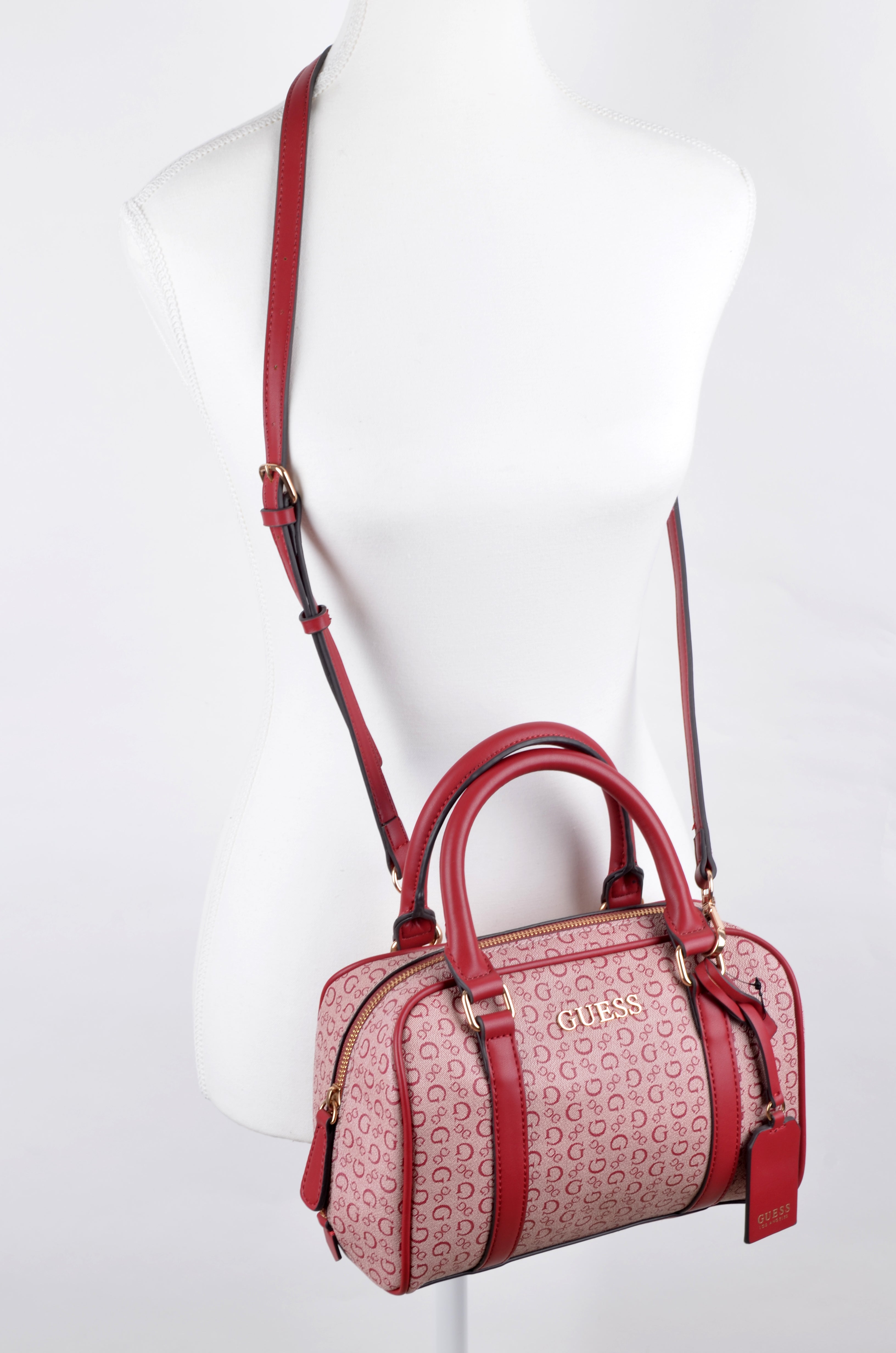 Bolsa Guess Satchel Rosa y Roja Monograma