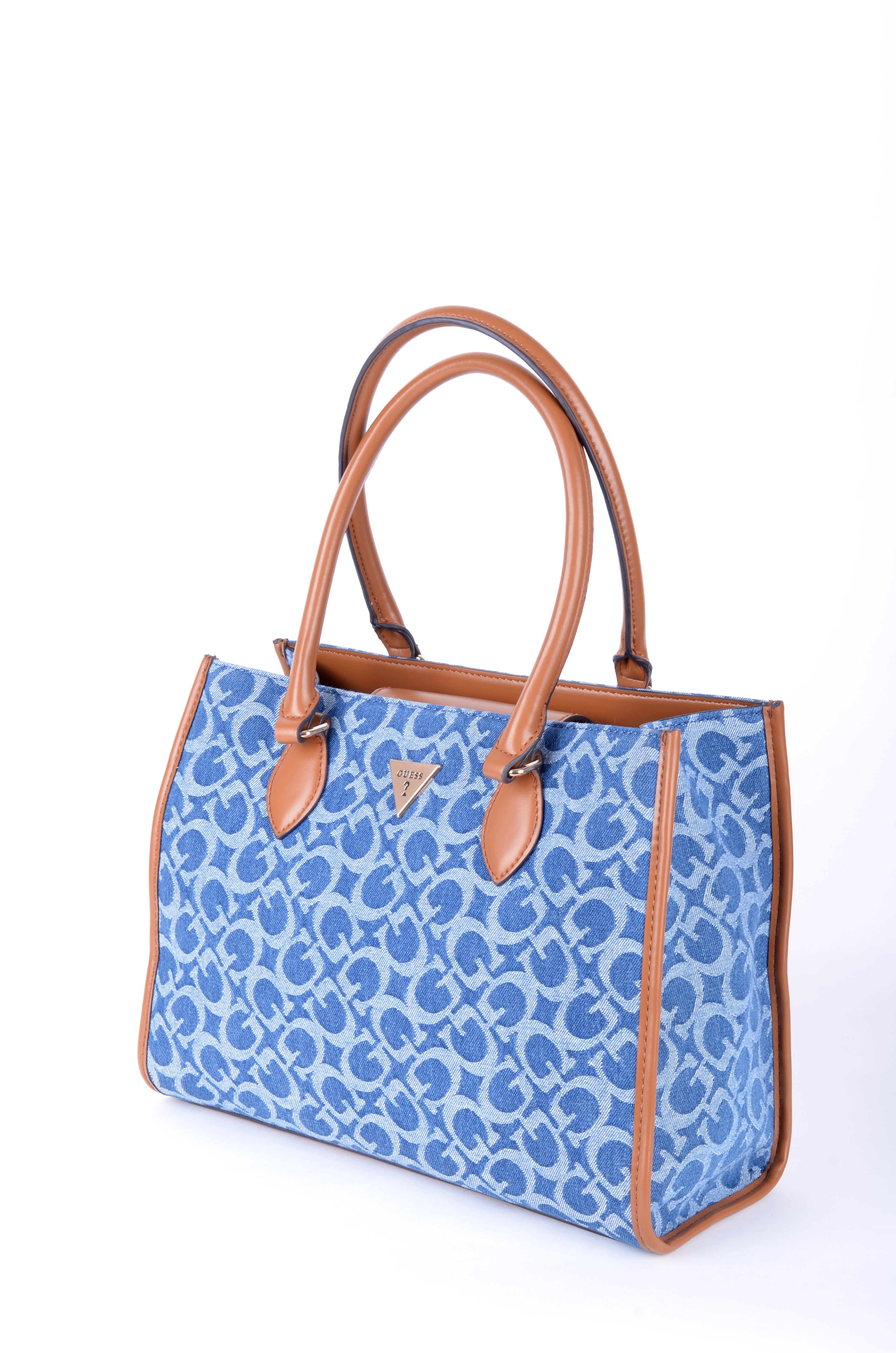 Tote Guess Azul Monograma con Detalles Camel