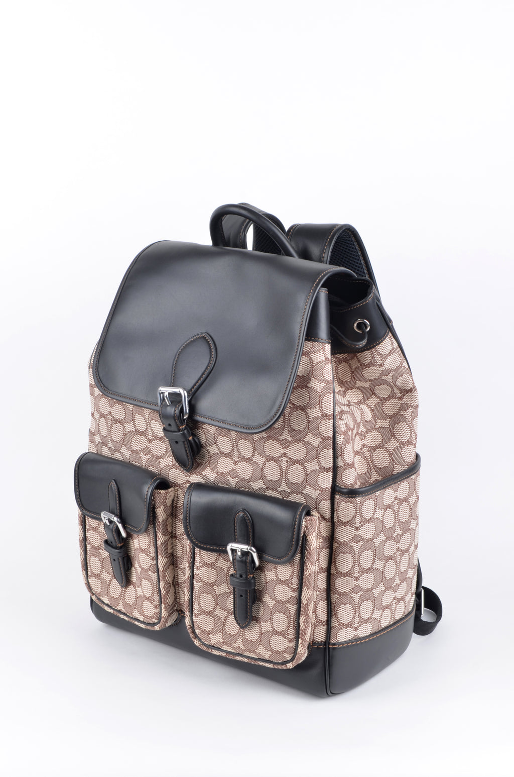 Mochila Coach Signature Café con Detalles Negros