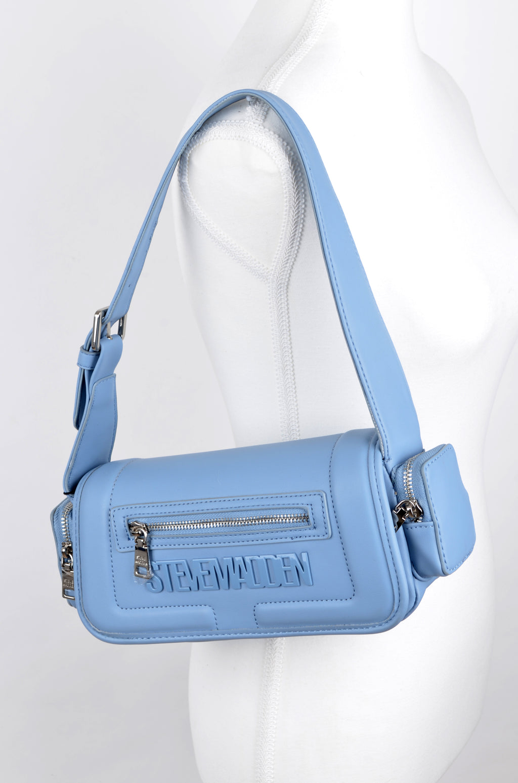 Crossbody Steve Madden Azul con Bolsillo Frontal y Pouch Lateral