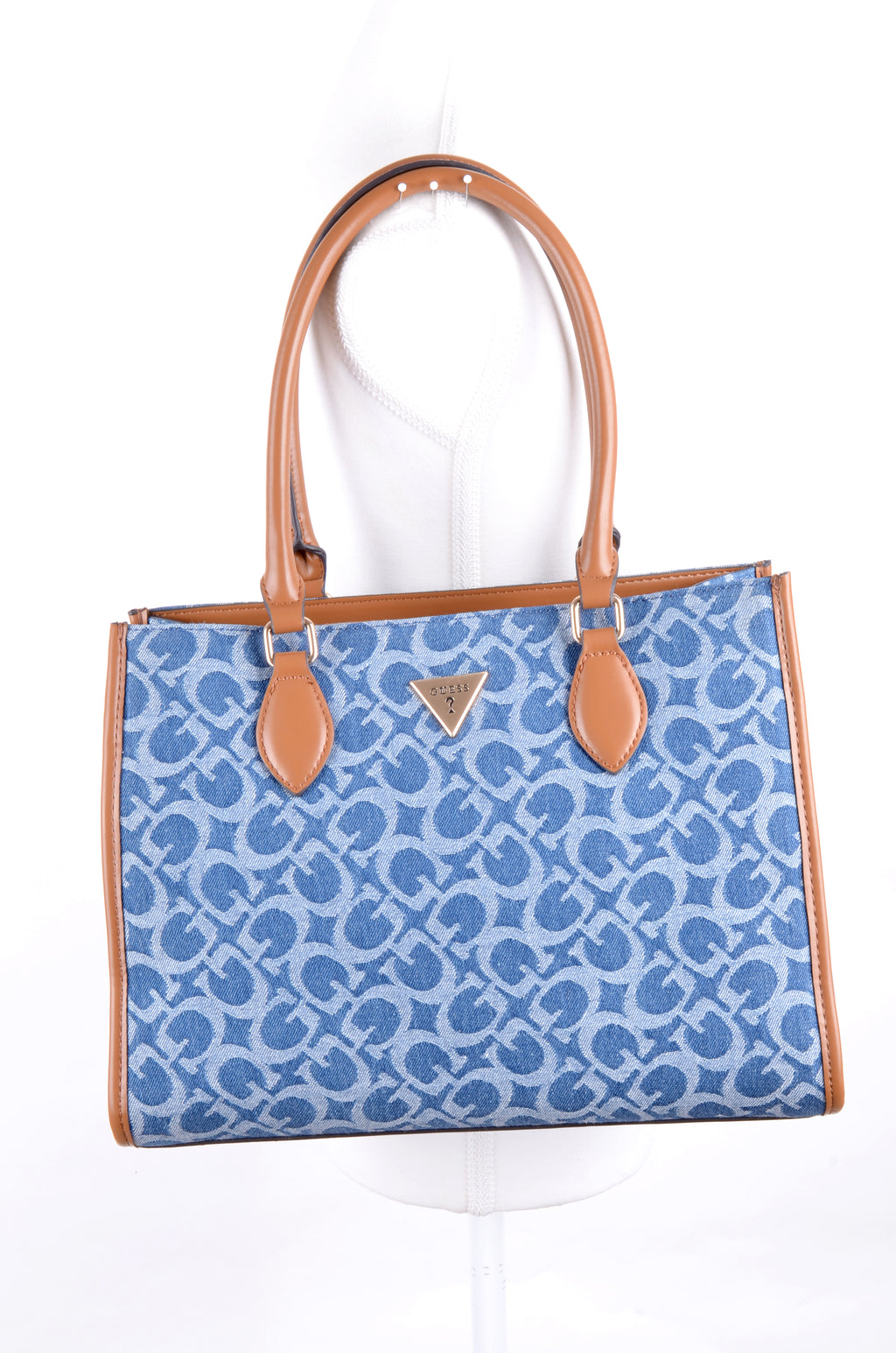 Tote Guess Azul Monograma con Detalles Camel