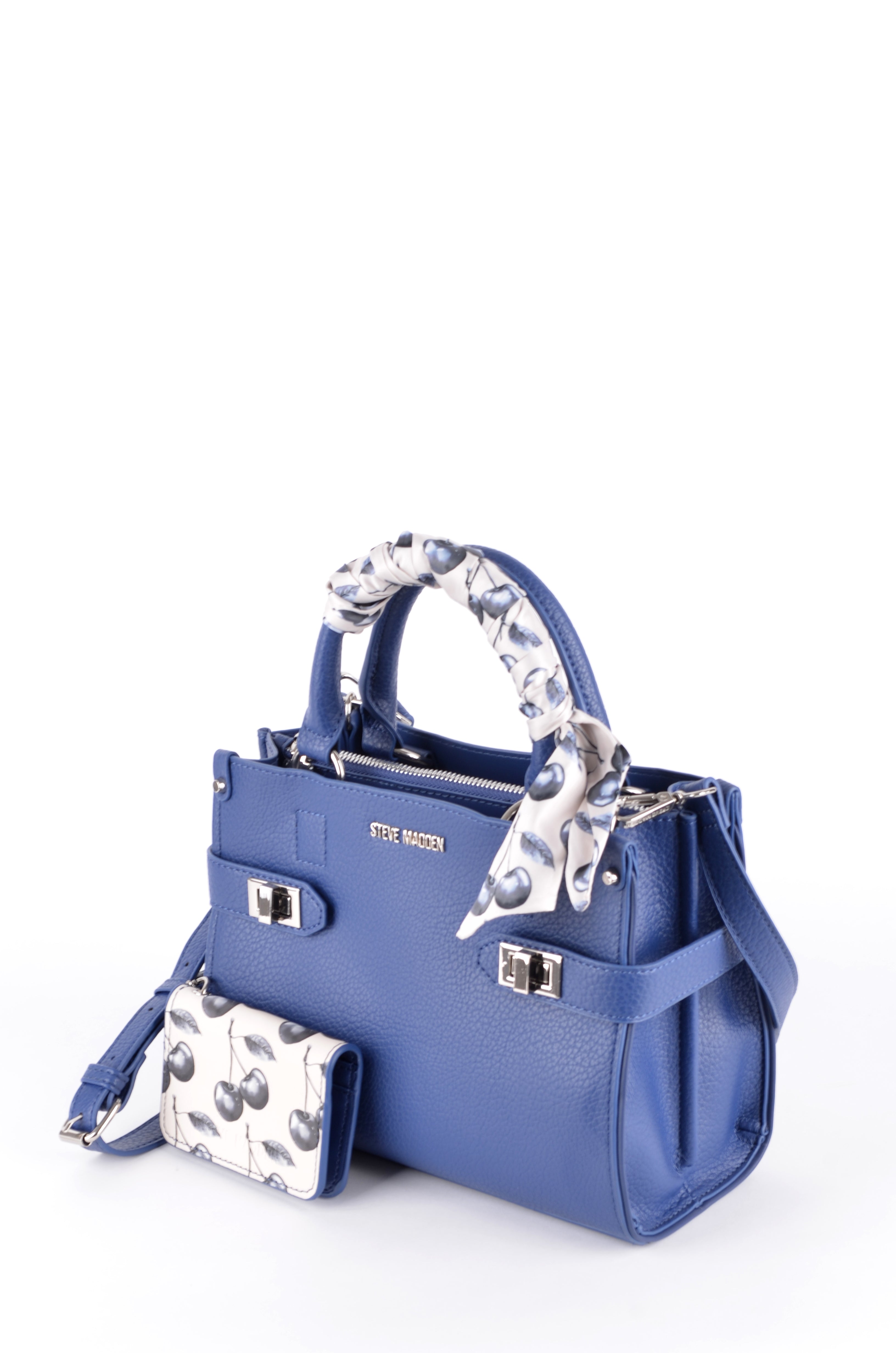 Bolsa Steve Madden Satchel Azul con Pañuelo y Pouch crossbody
