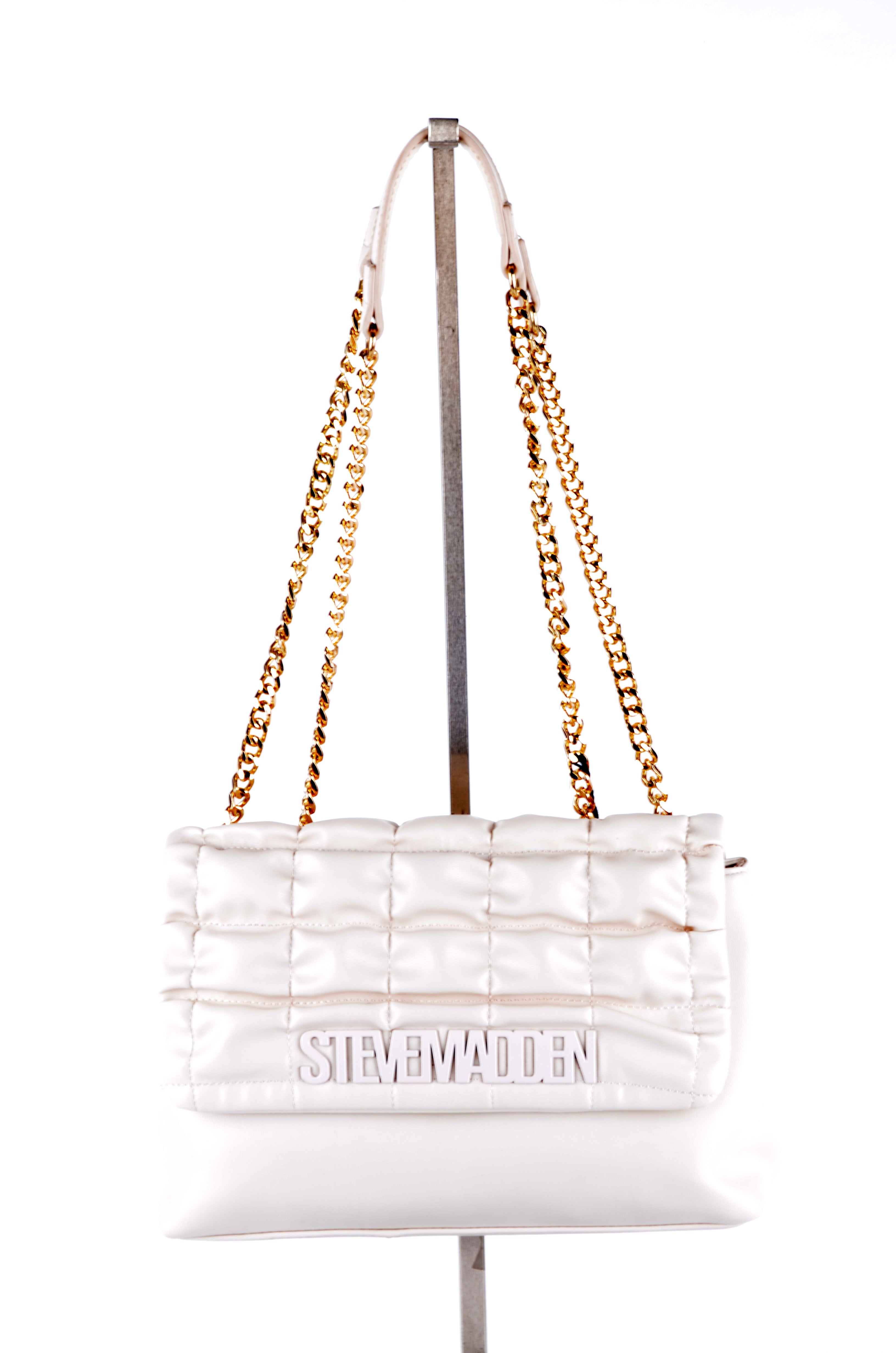 Bolsa Steve Madden Convertible Marfil Acolchada con Cadena
