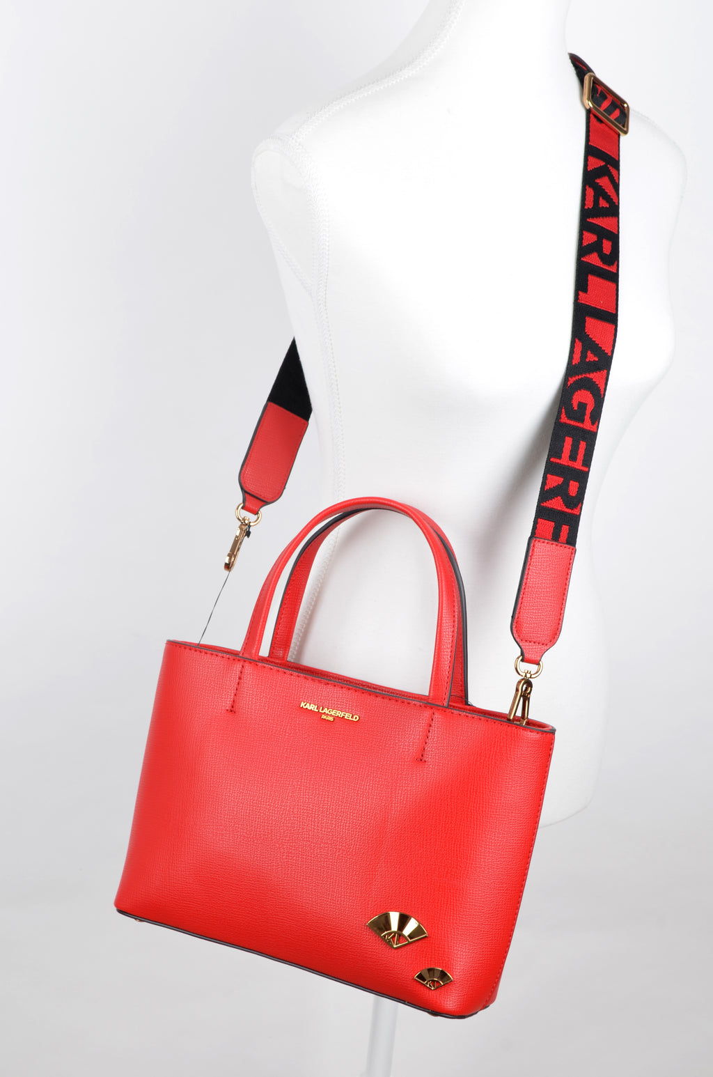 Bolsa Karl Lagerfeld Tote Roja con Correa Logo y Parches Ikonik