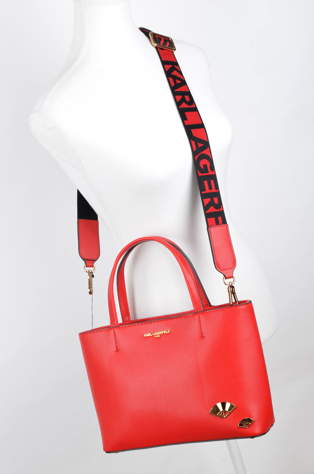 Bolsa Karl Lagerfeld Tote Roja con Correa Logo y Parches Ikonik
