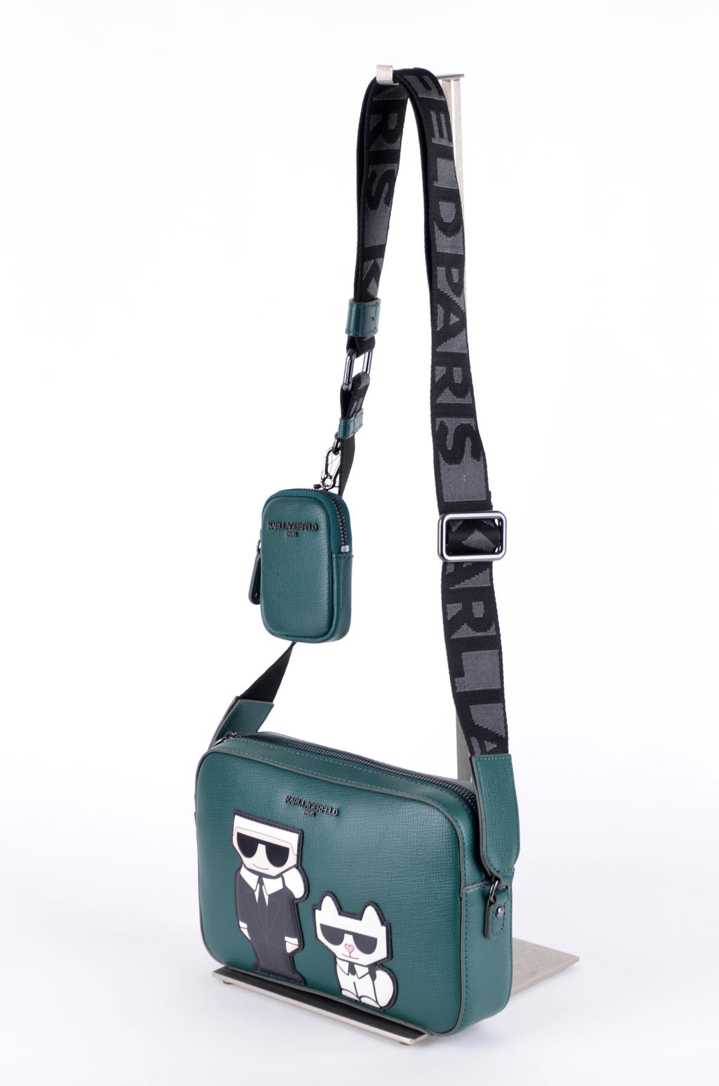 Crossbody Karl Lagerfeld Verde con Parches Ikonik y Pouch
