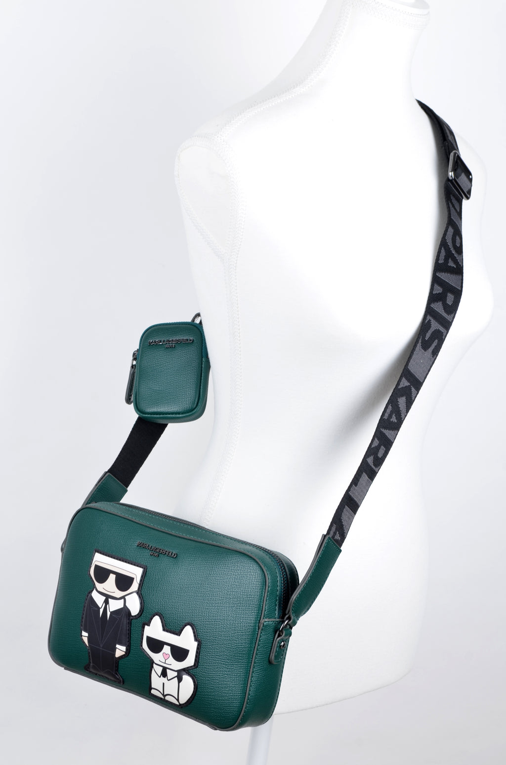 Crossbody Karl Lagerfeld Verde con Parches Ikonik y Pouch