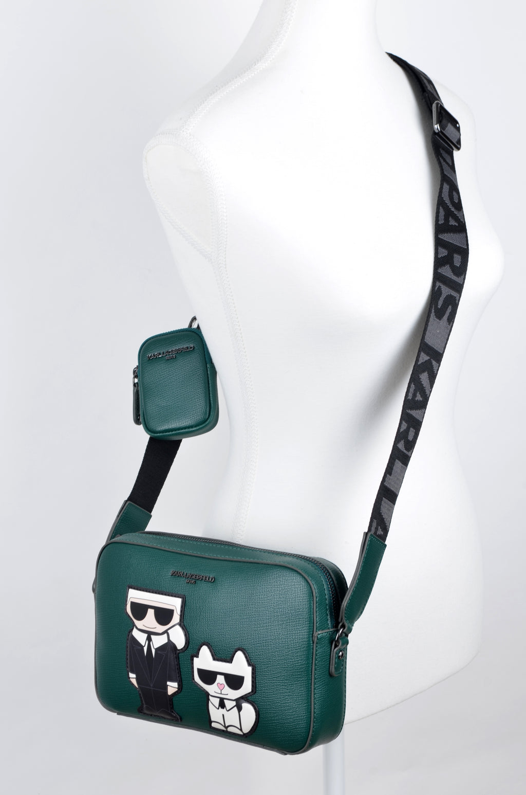 Crossbody Karl Lagerfeld Verde con Parches Ikonik y Pouch
