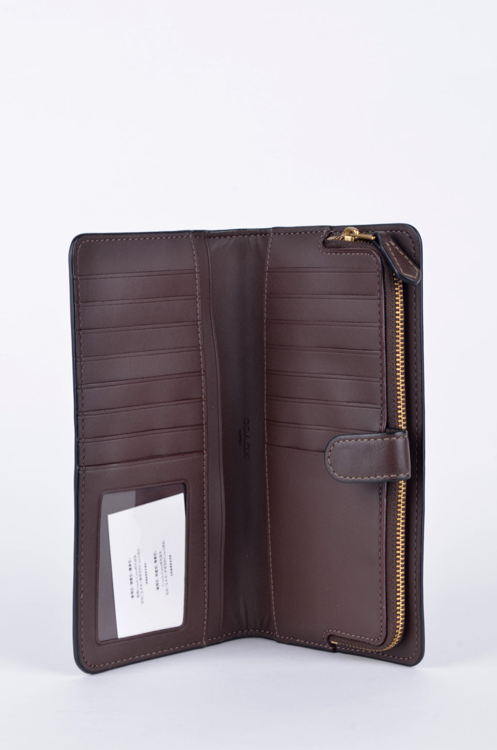 Cartera Coach Larga Café de Piel con Broche