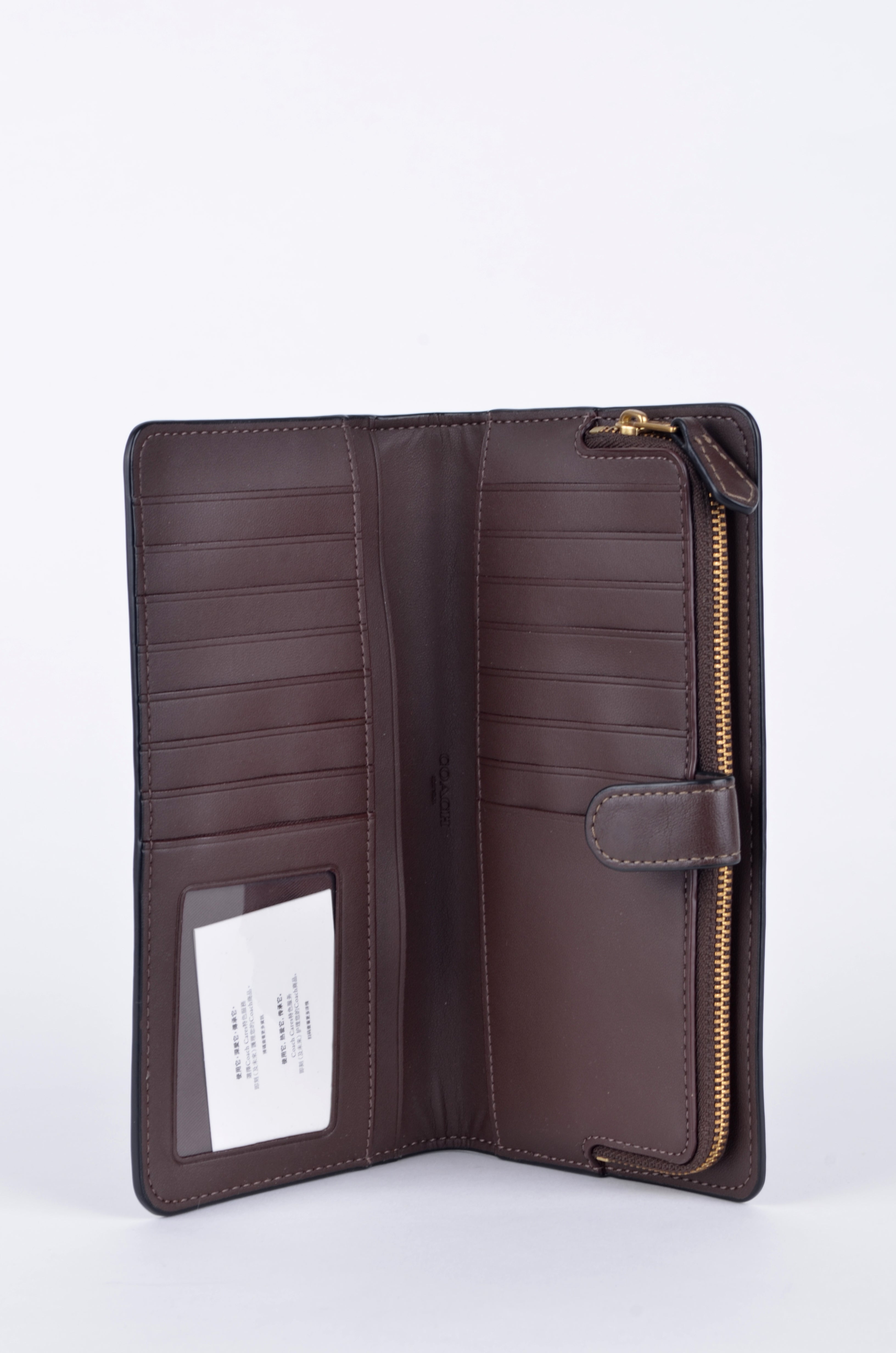 Cartera Coach Larga Café de Piel con Broche
