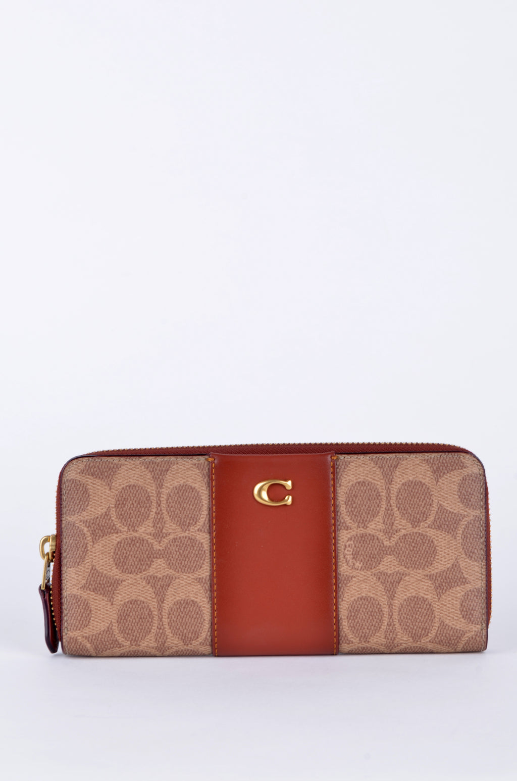 Cartera Coach Larga Signature Café con Franja Terracota