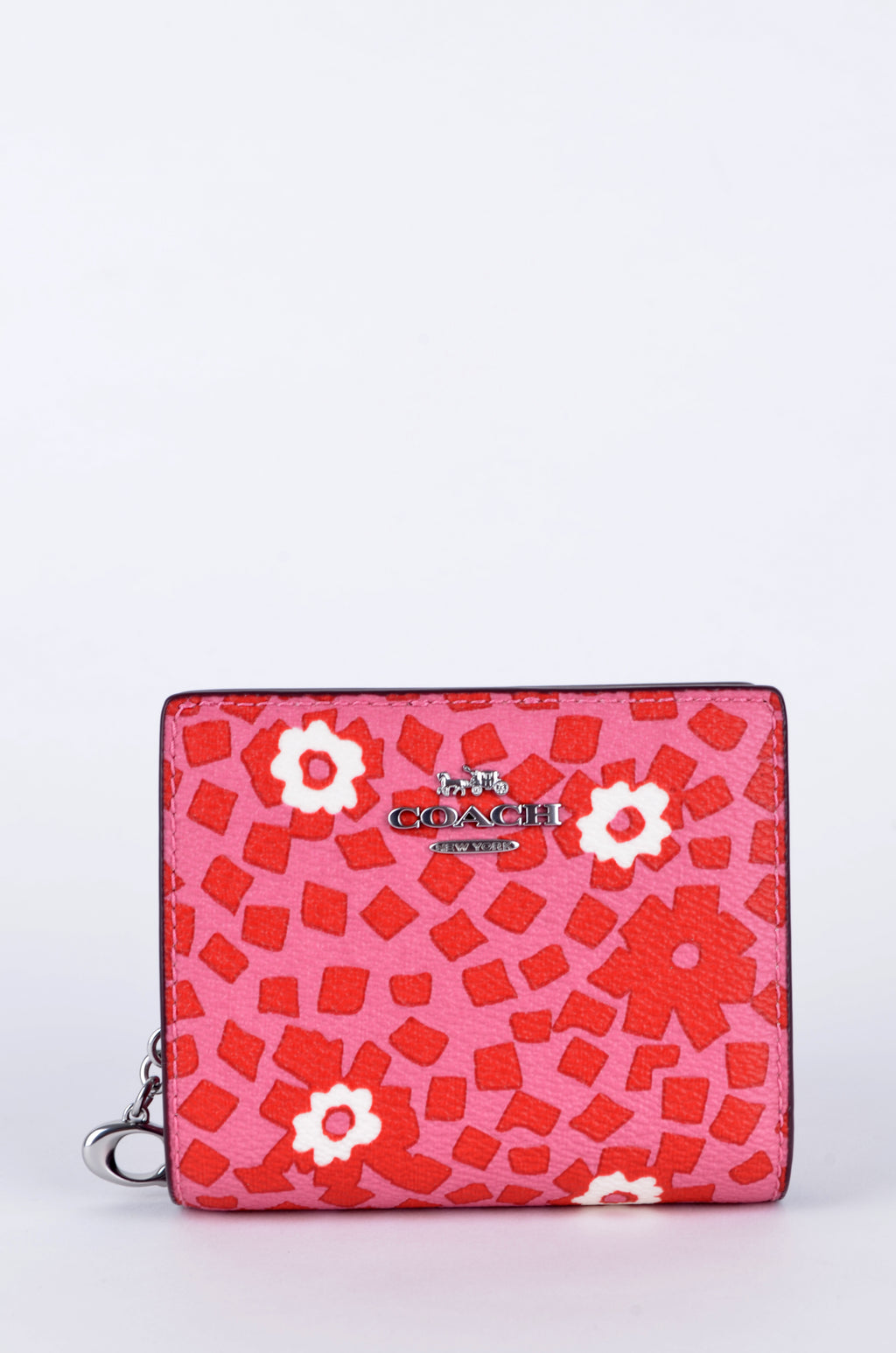 Cartera Coach Compacta Roja con Estampado Floral