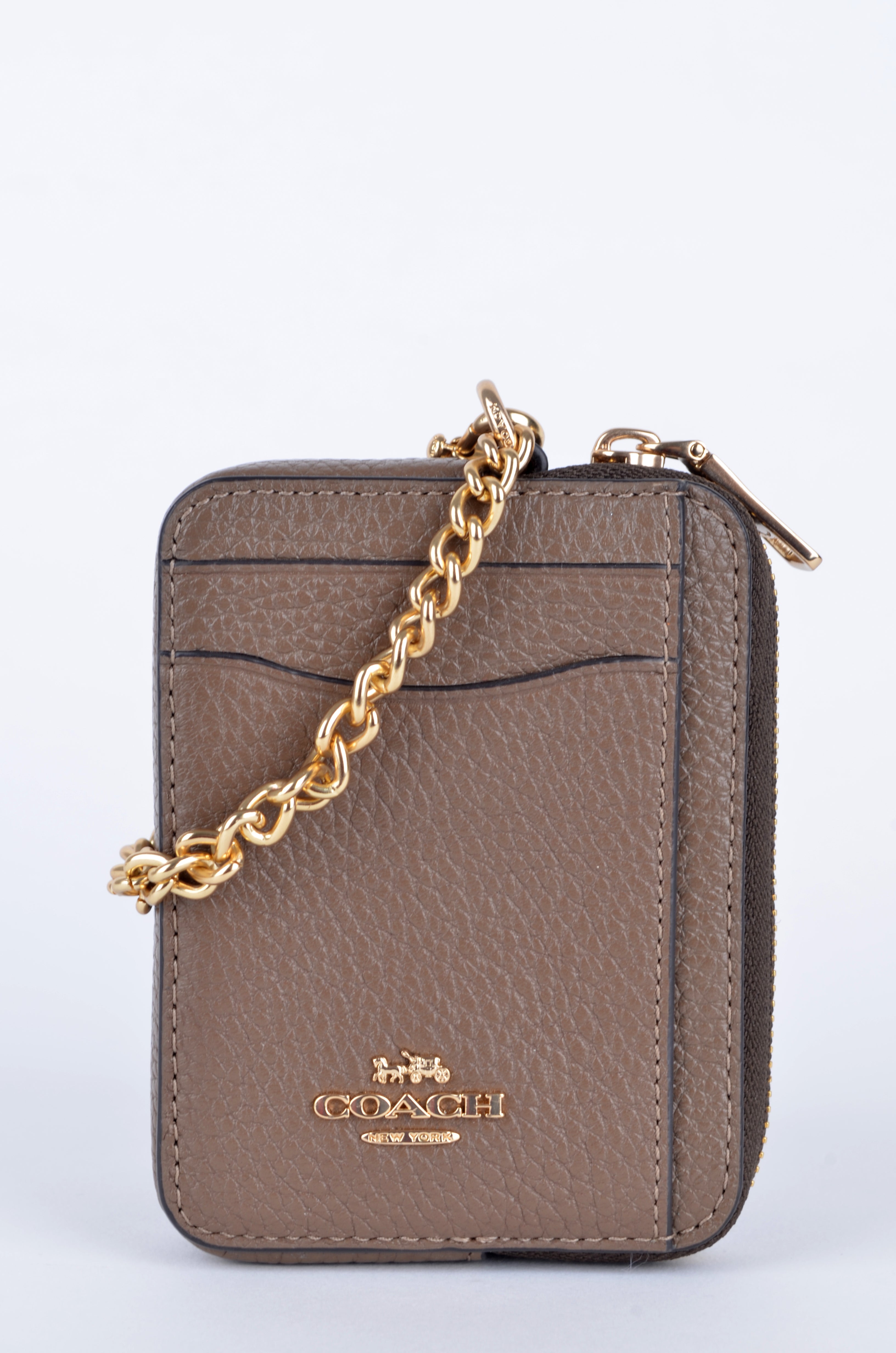 Tarjetero Coach Taupe con Cadena