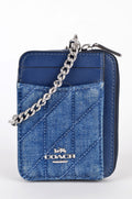 Tarjetero Coach Azul de Mezclilla Acolchada con Cadena