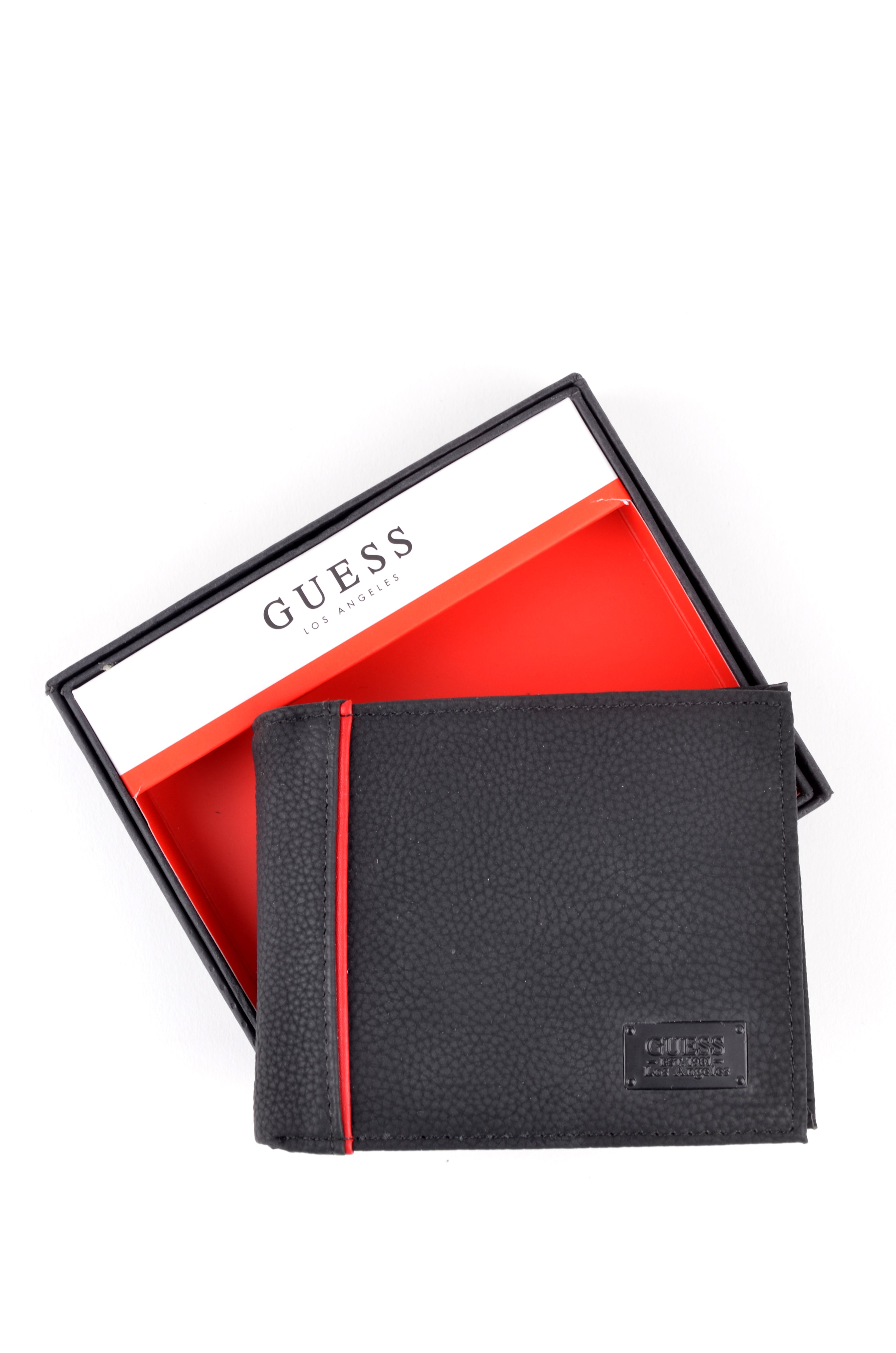Cartera Guess Negra Texturizada con Franja Roja