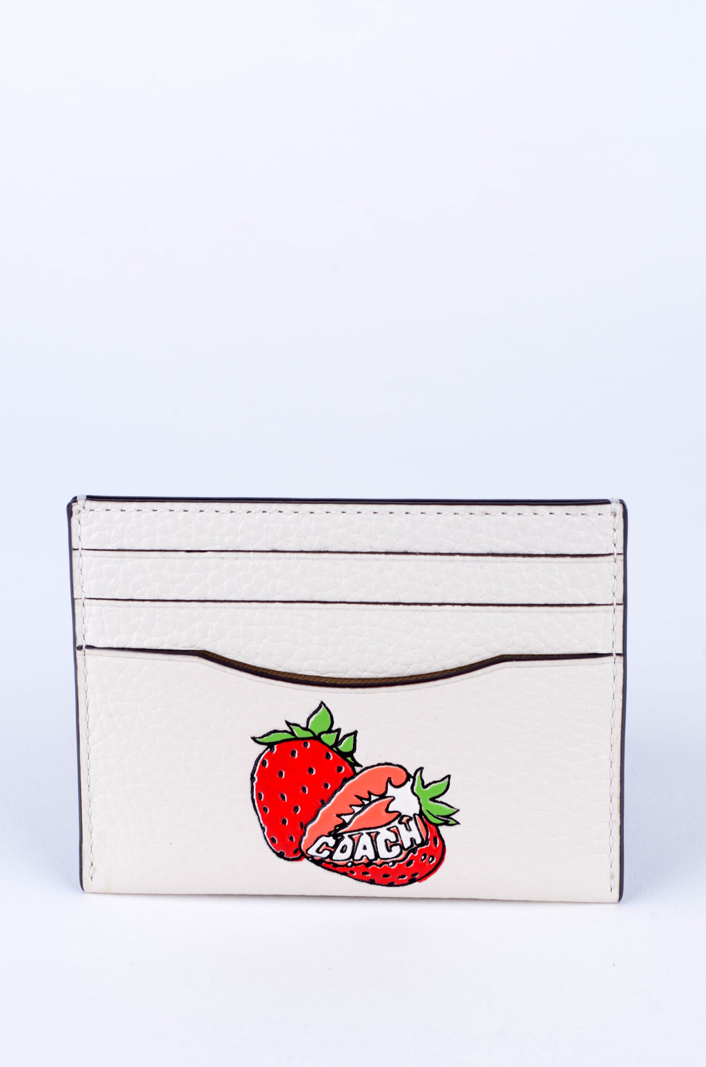 Tarjetero Coach Blanco con Fresas e Identificación