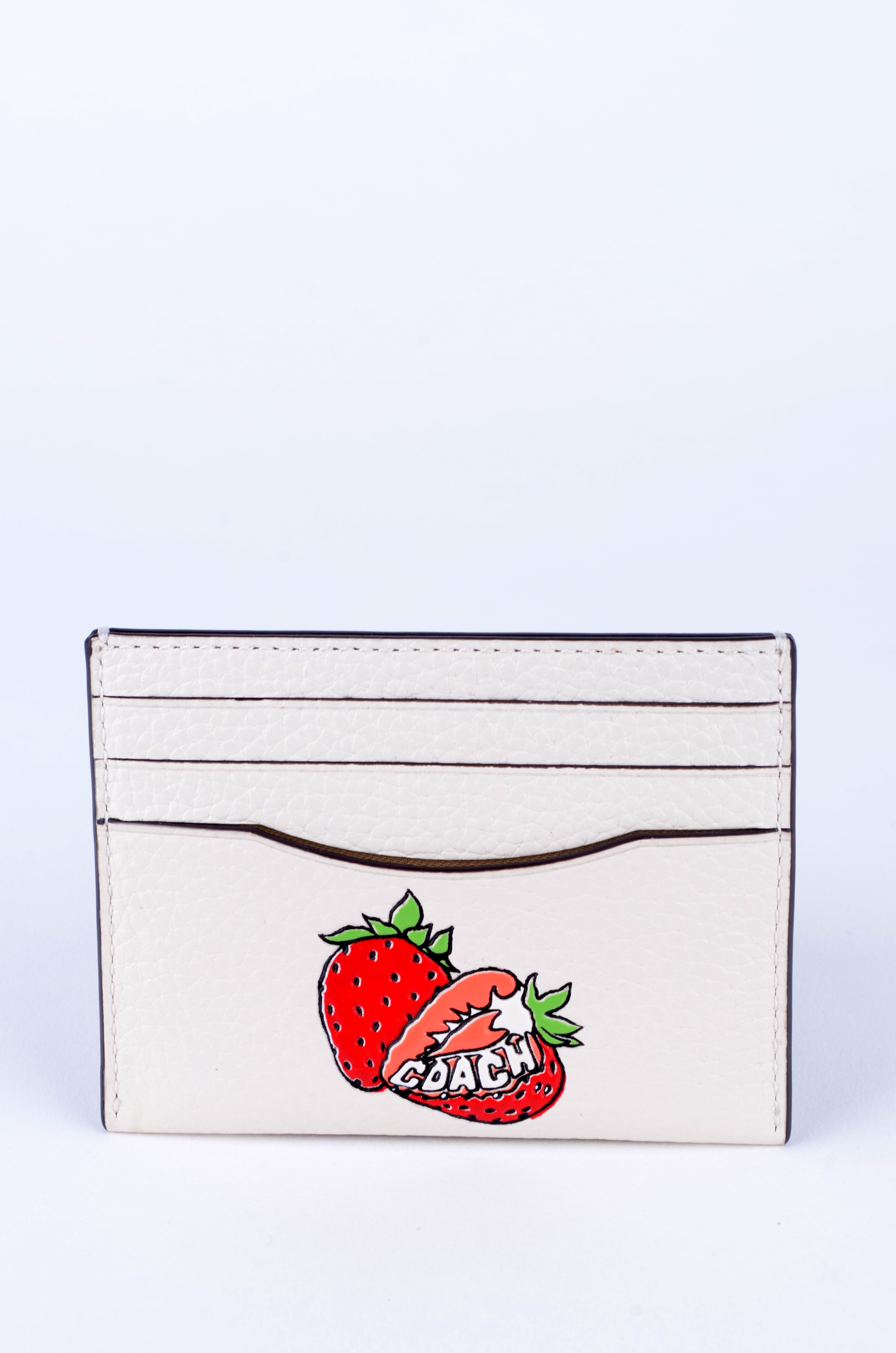 Tarjetero Coach Blanco con Fresas e Identificación
