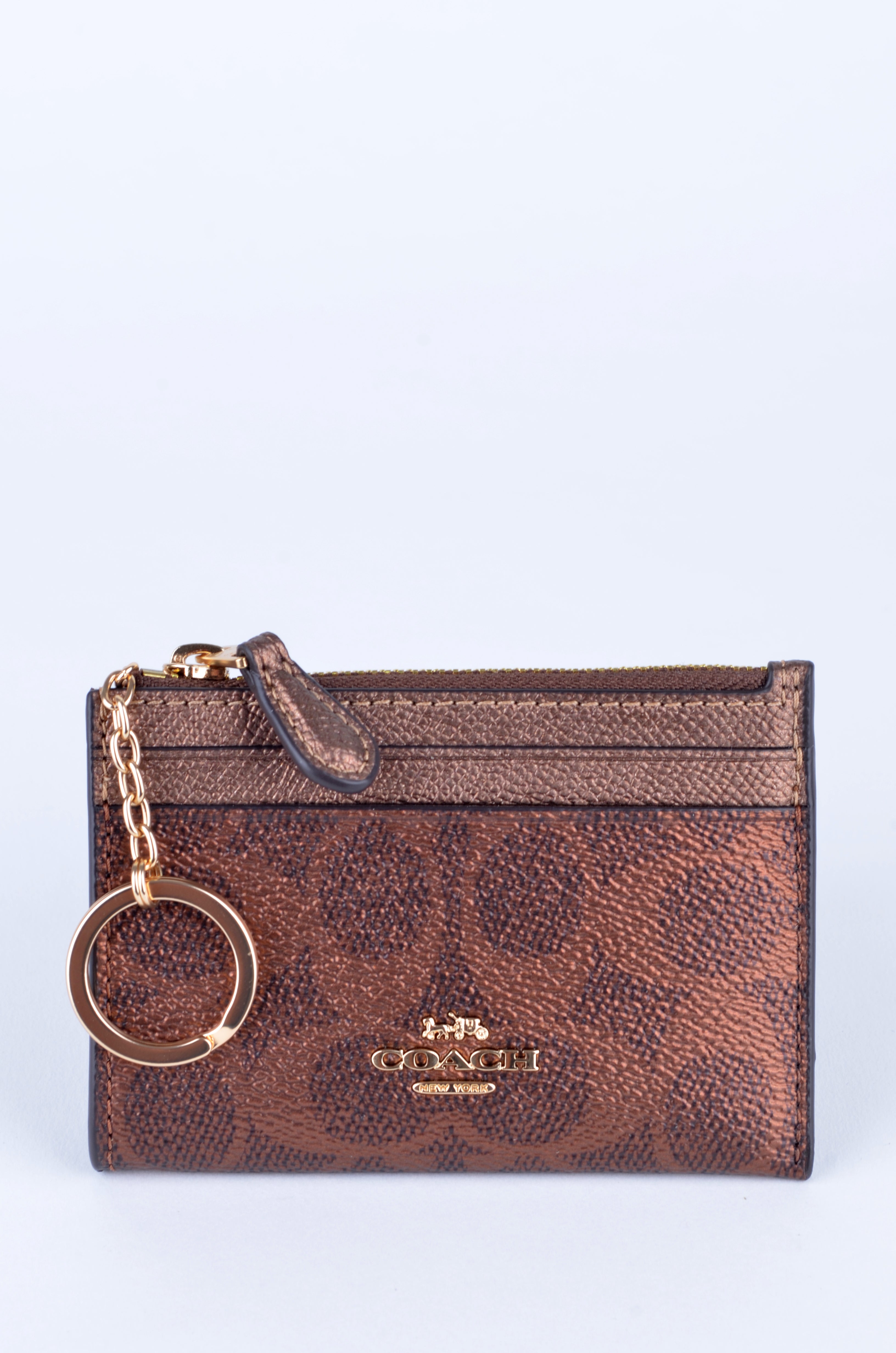 Tarjetero / Monedero Coach Mini Skinny ID Case – Acabado Bronce Metalizado