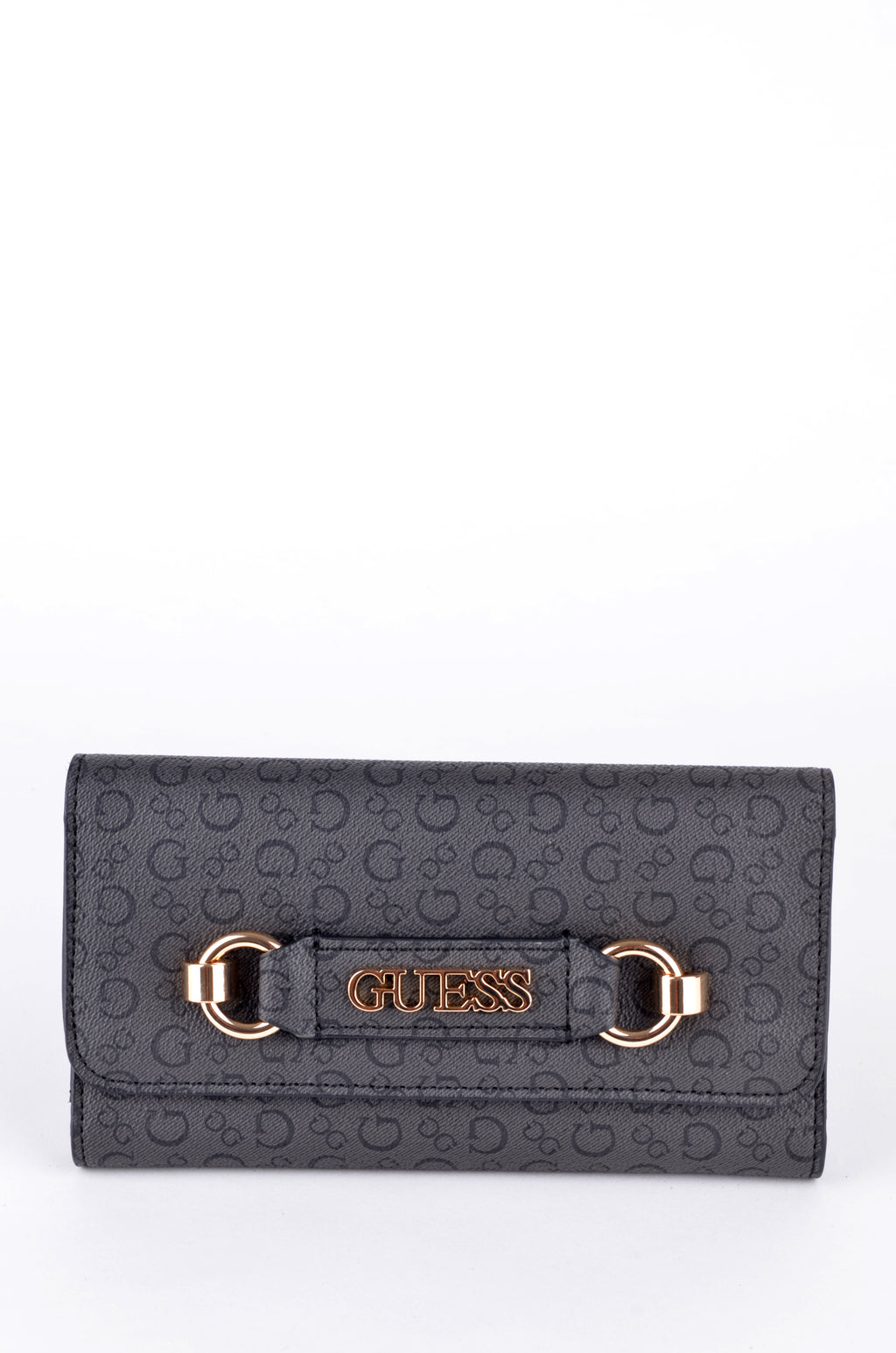 Cartera Guess Larga Gris Monograma con Herraje Dorado