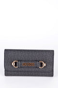Cartera Guess Larga Gris Monograma con Herraje Dorado