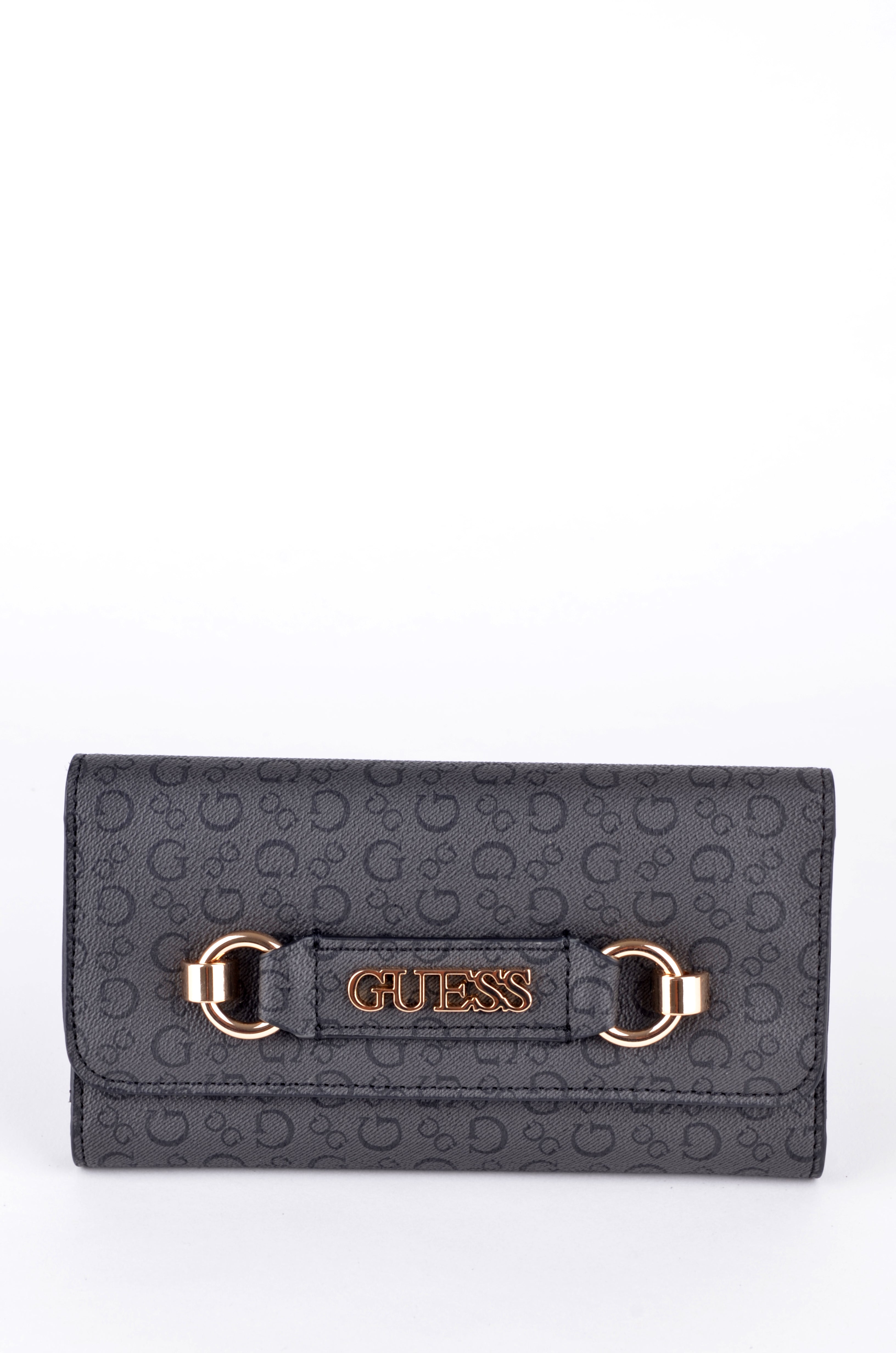 Cartera Guess Larga Gris Monograma con Herraje Dorado