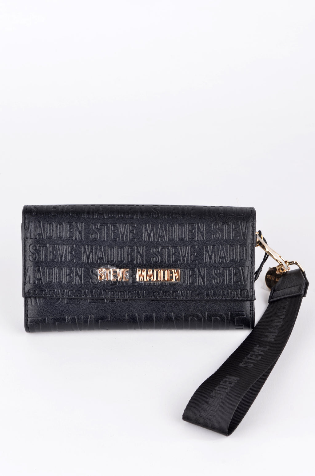 Cartera Steve Madden Larga Negra con Estampado Tipográfico