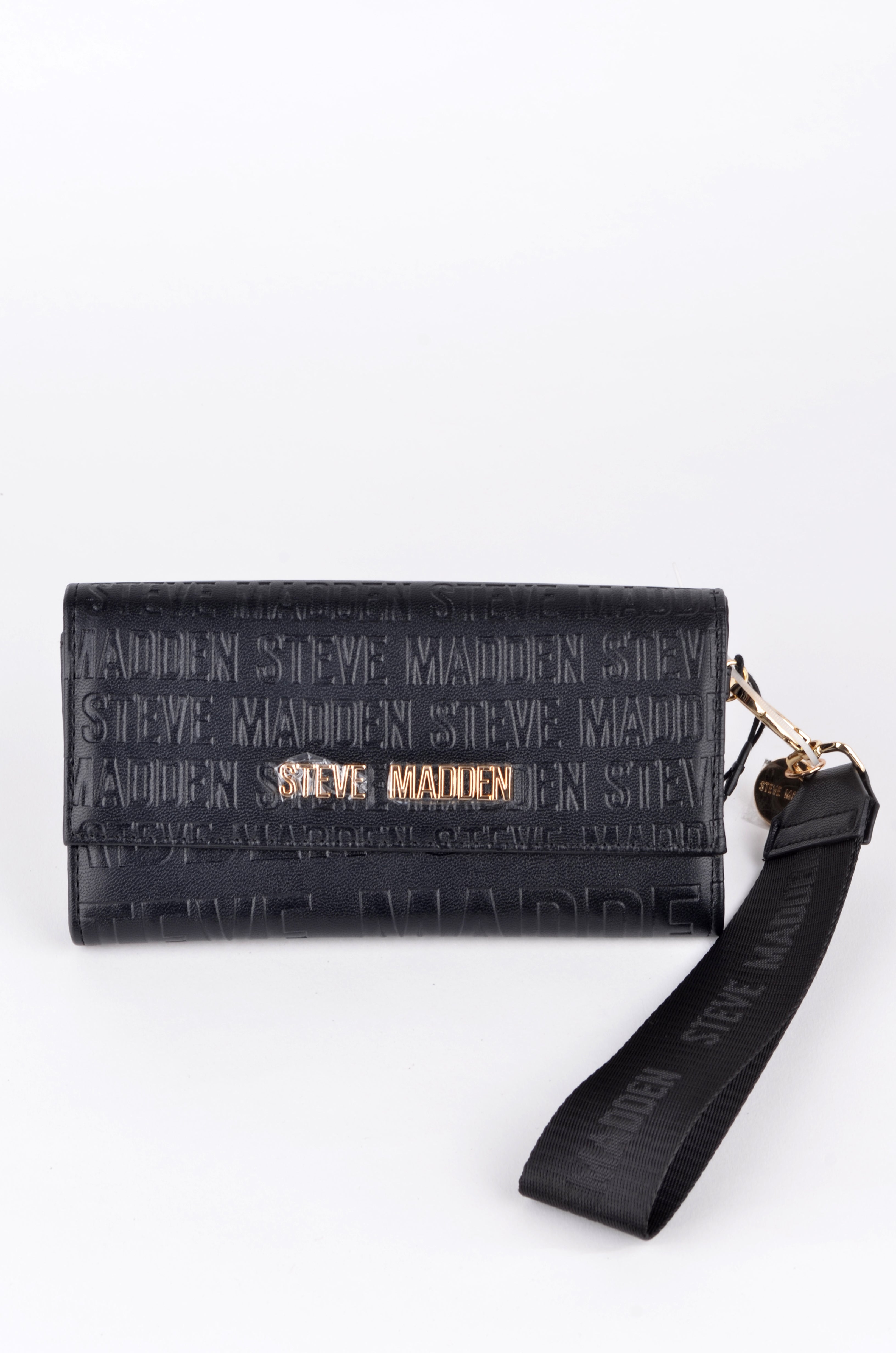 Cartera Steve Madden Larga Negra con Estampado Tipográfico