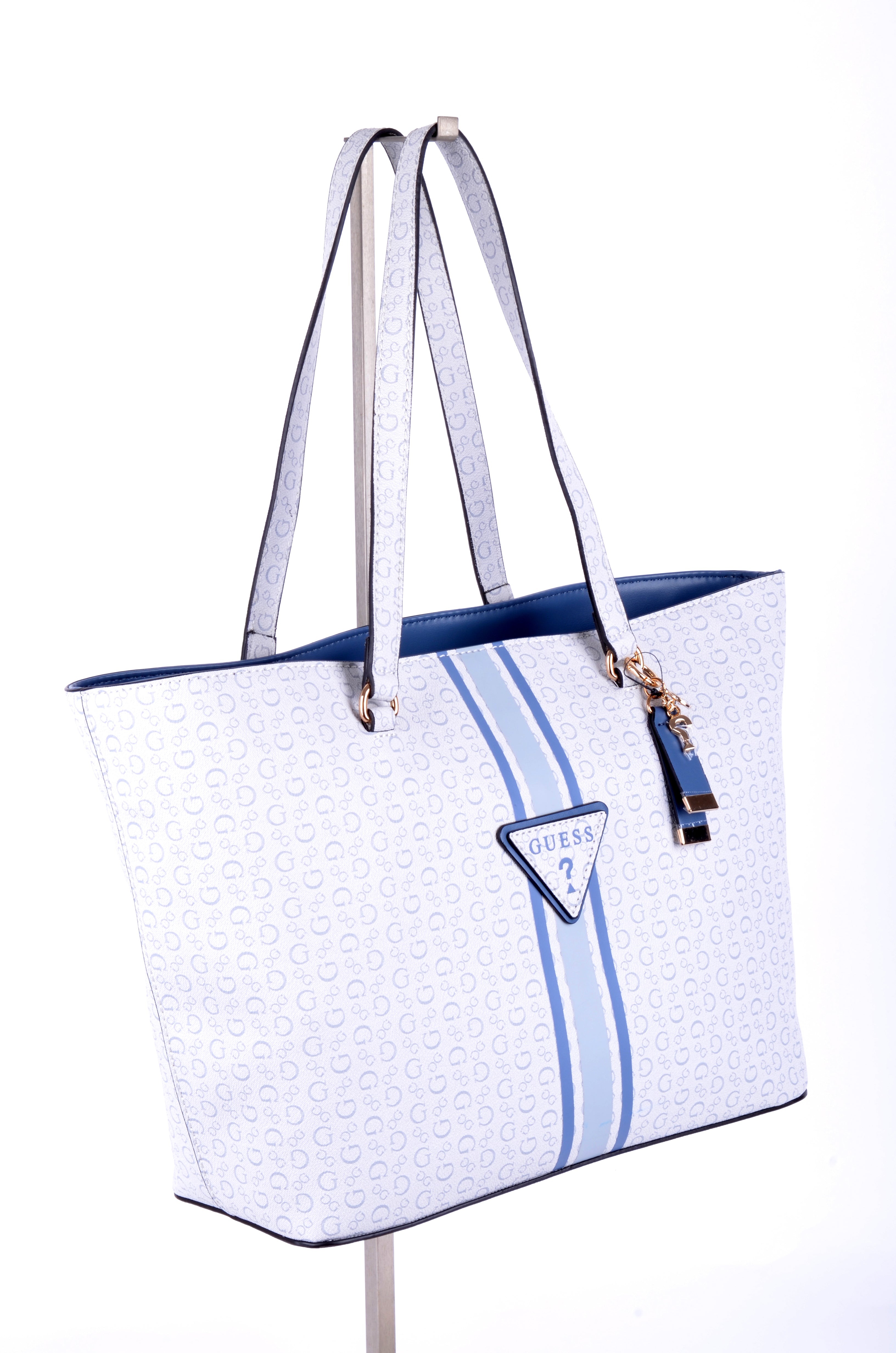 Tote Guess Blanca y Azul Monograma