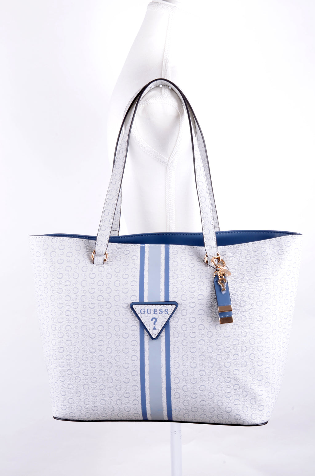 Tote Guess Blanca y Azul Monograma