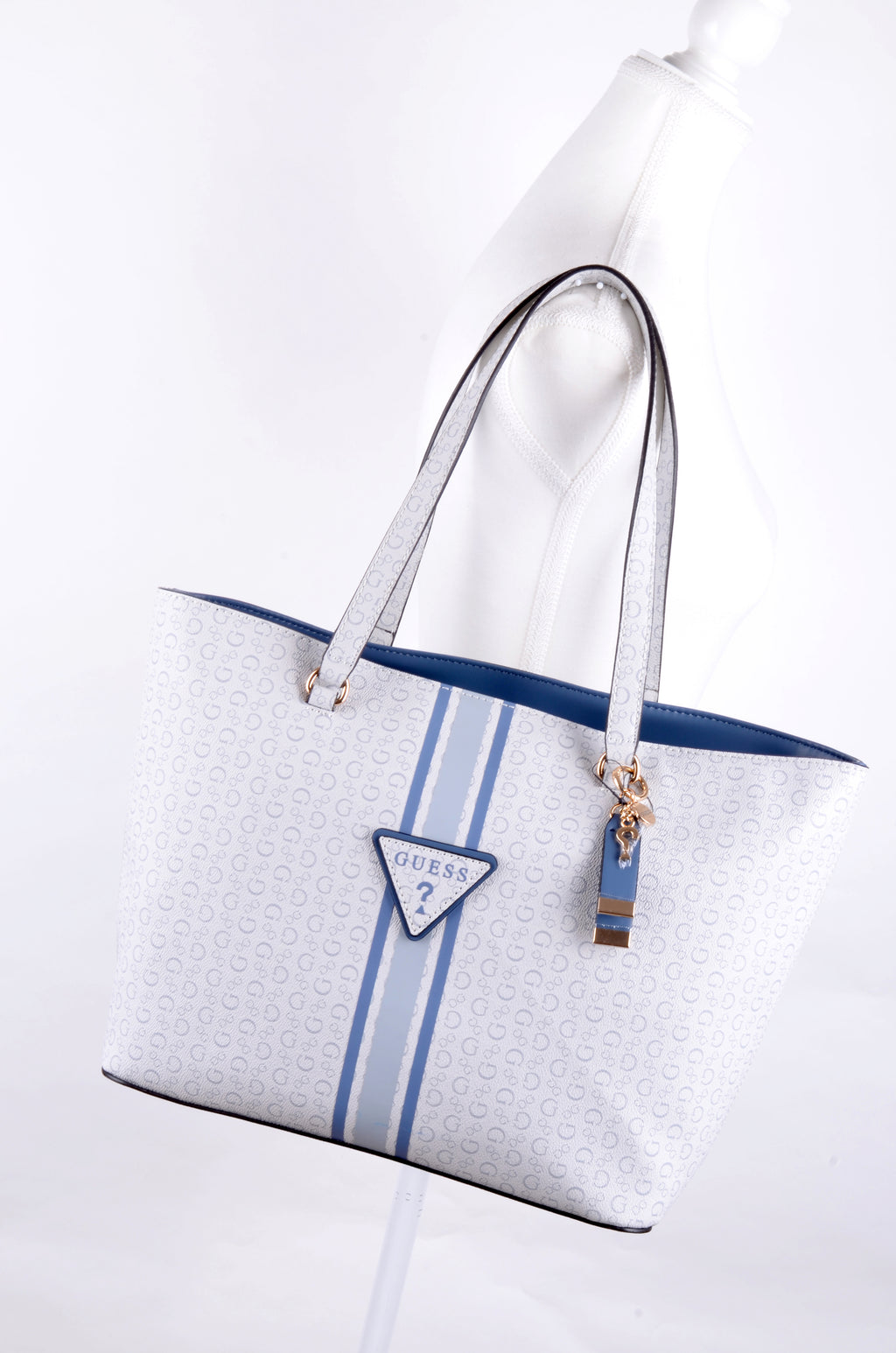 Tote Guess Blanca y Azul Monograma