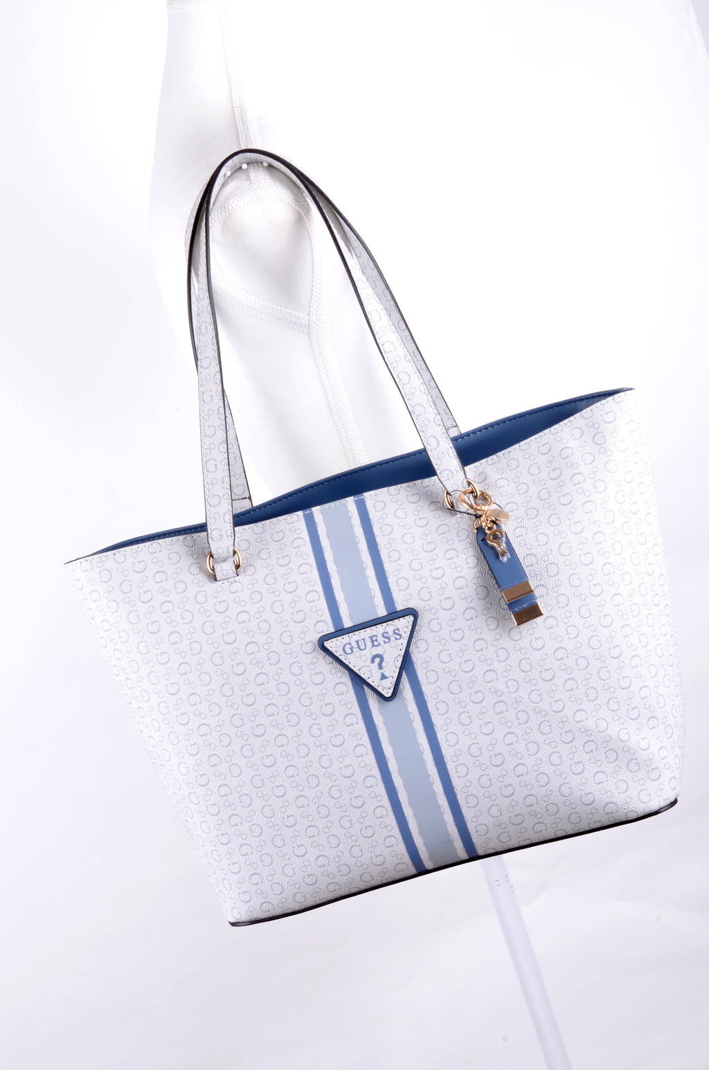 Tote Guess Blanca y Azul Monograma