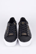 Tenis Guess Negros Acolchados con Detalles Dorados