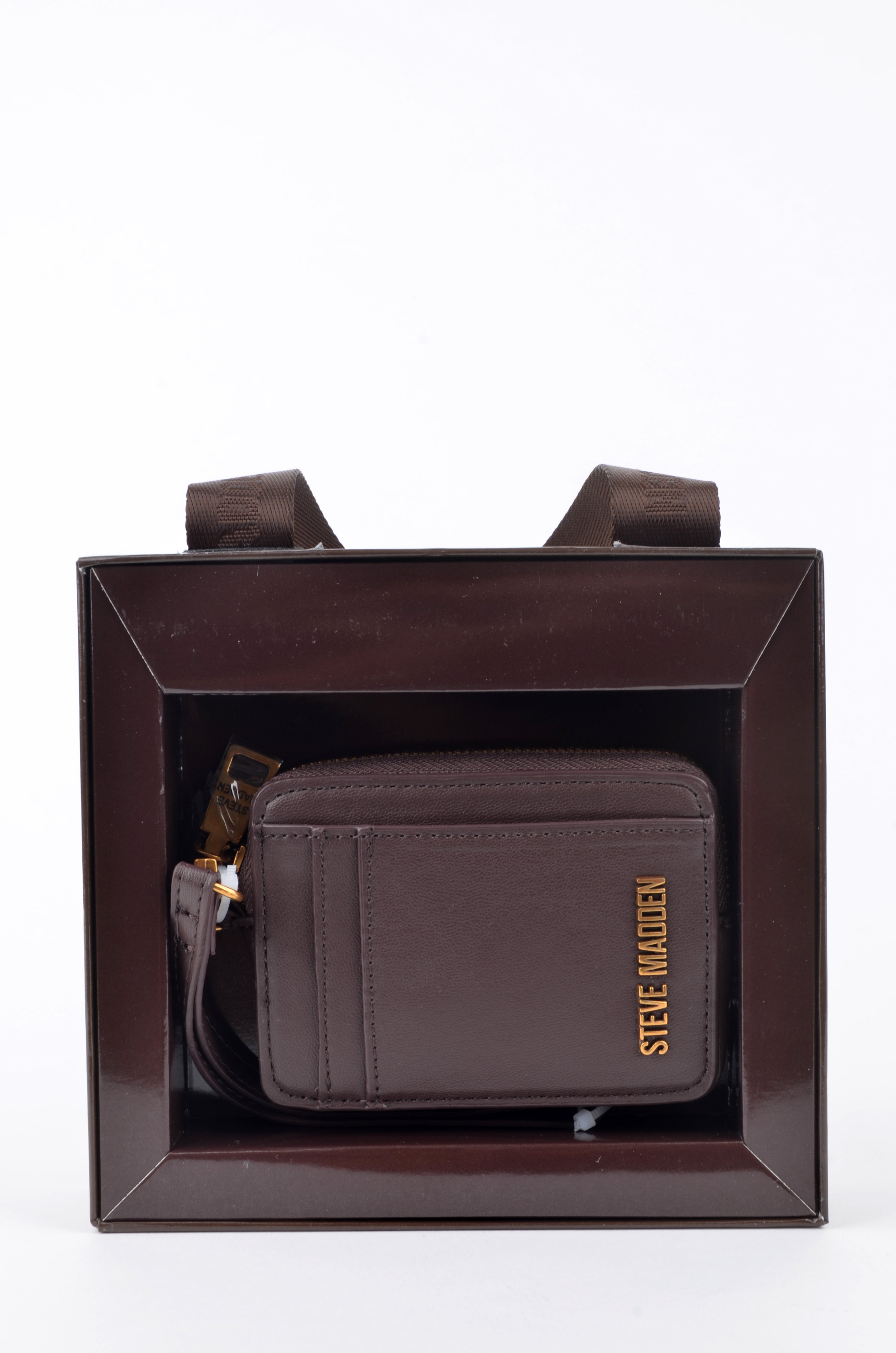 Tarjetero Steve Madden Café Empacado con Correa