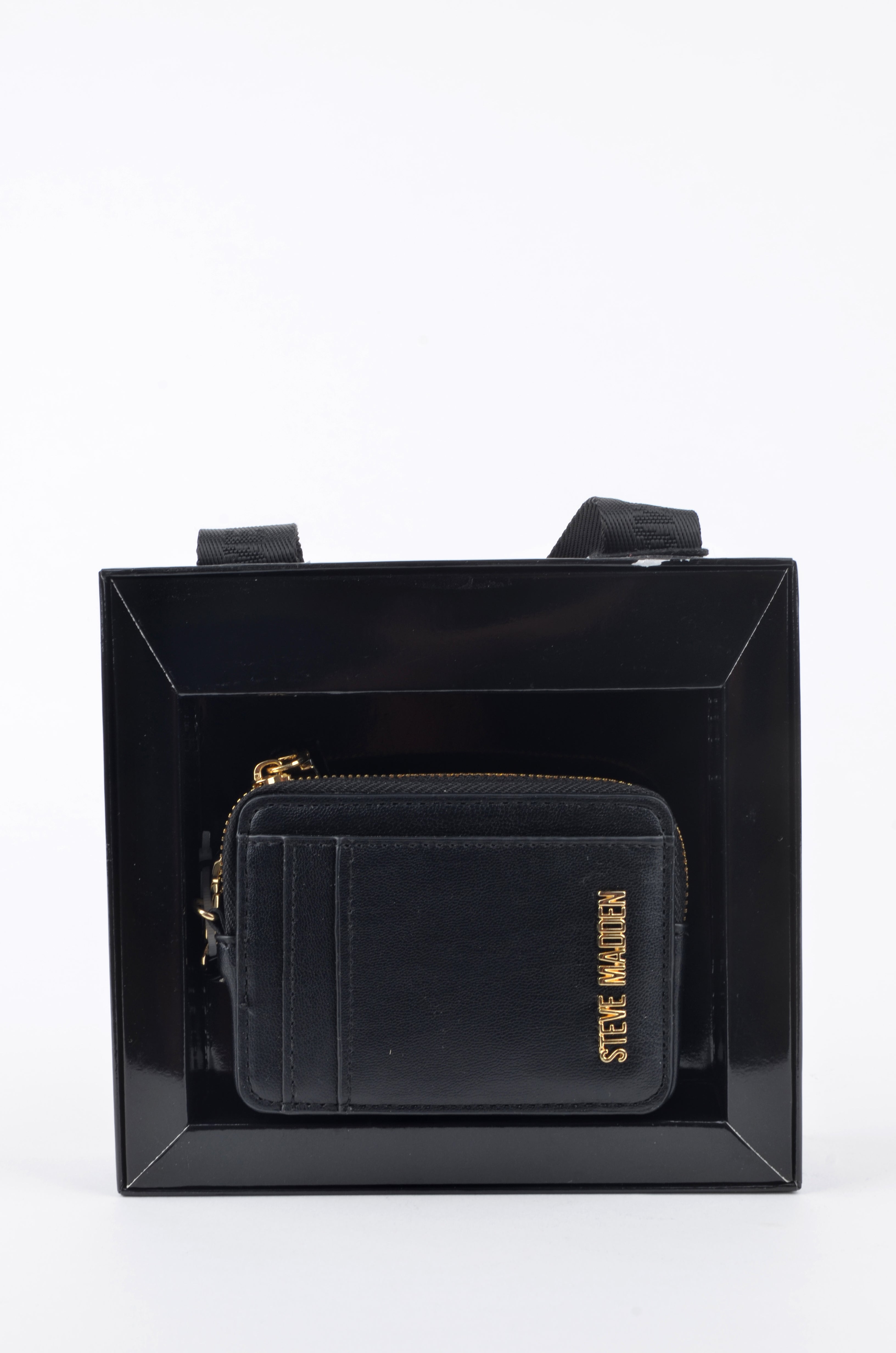 Tarjetero Steve Madden Negro Empacado con Correa