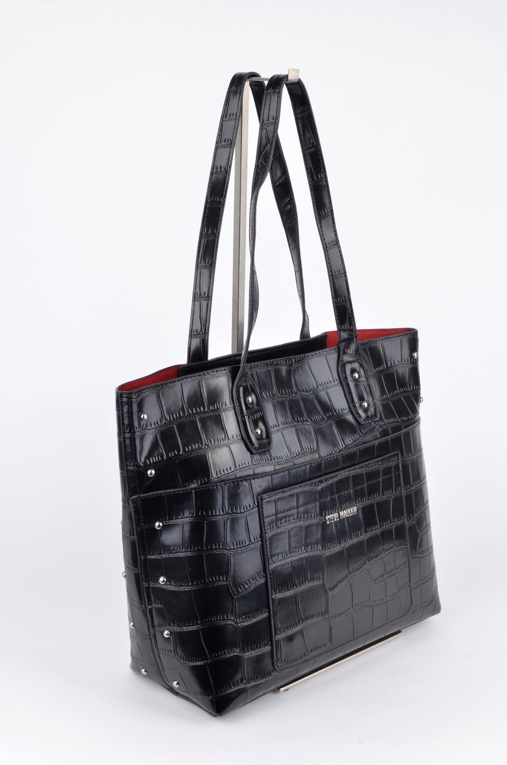 Bolsa Steve Madden Tote Negra Acabado Croco