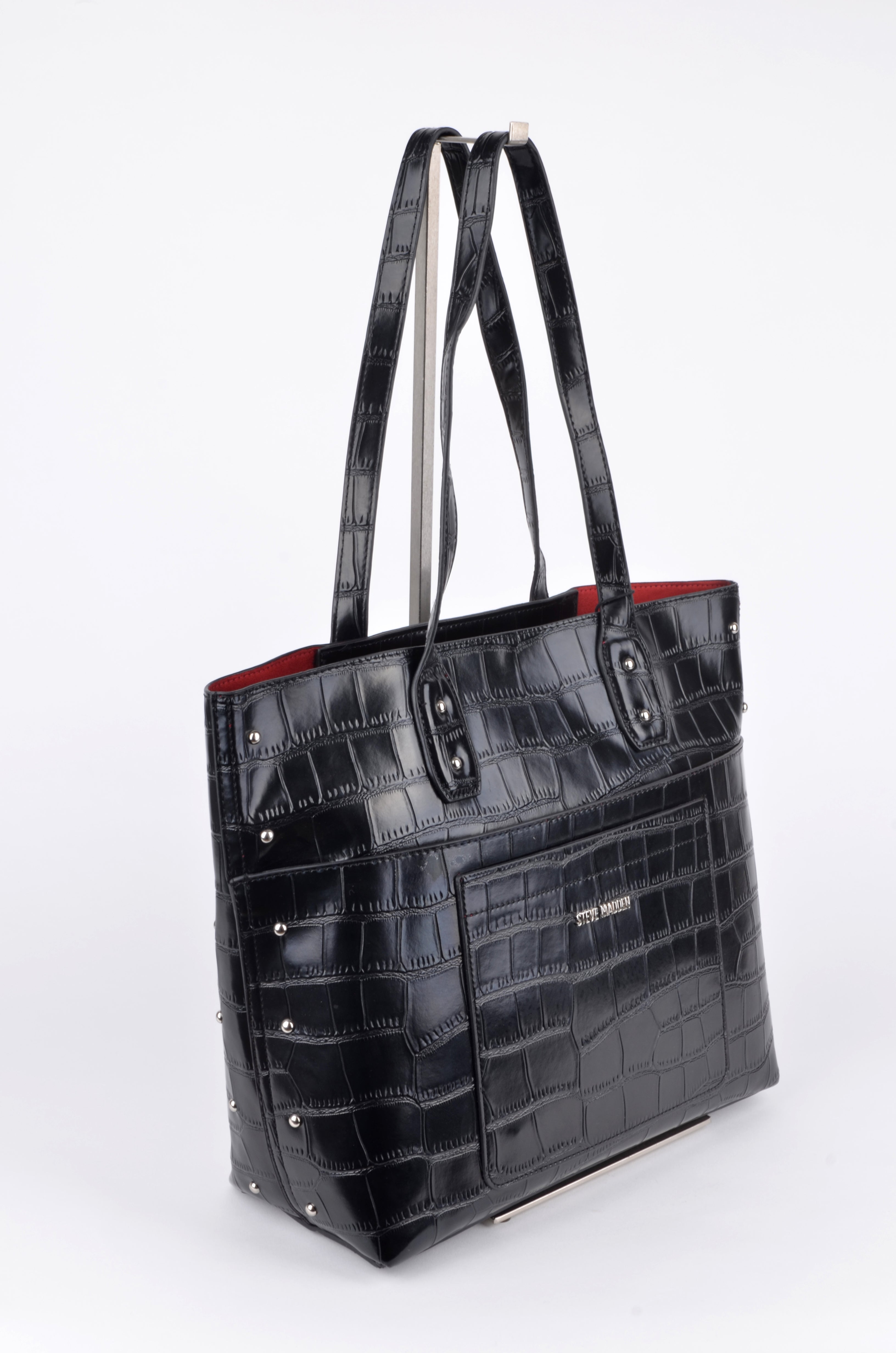 Bolsa Steve Madden Tote Negra Acabado Croco