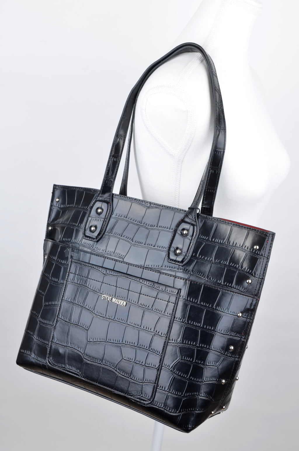 Bolsa Steve Madden Tote Negra Acabado Croco