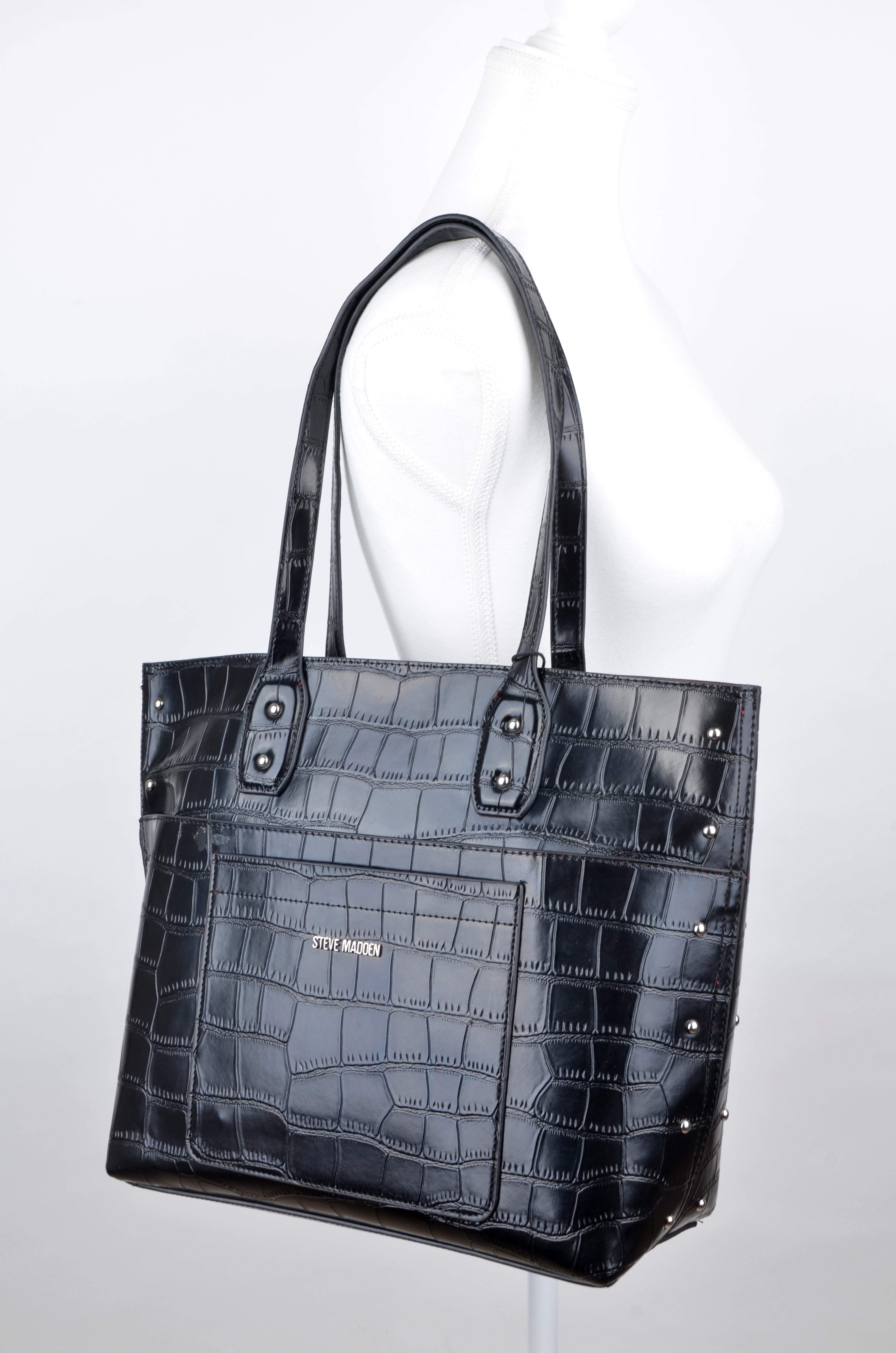 Bolsa Steve Madden Tote Negra Acabado Croco