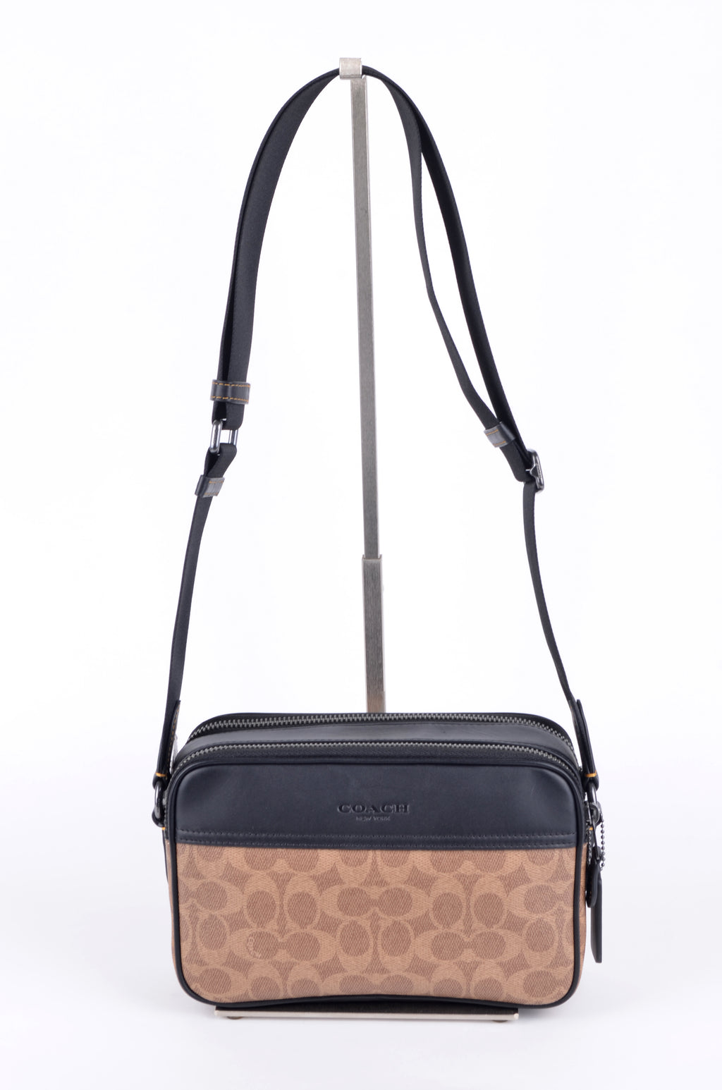 Crossbody Coach Signature Café y Negra de Doble Cremallera